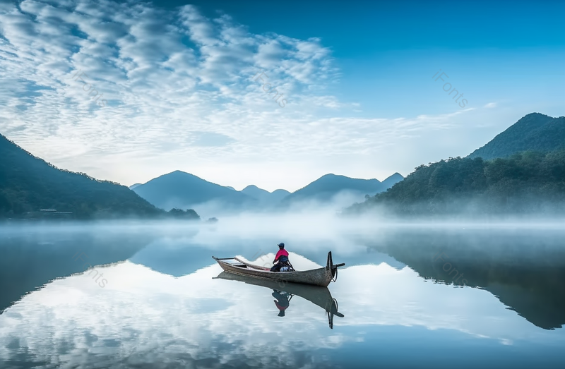湖南郴州东江湖风景区渔夫撑船摄影图,高清,摄影图,摄影图片,图片大全,摄影图免费下载